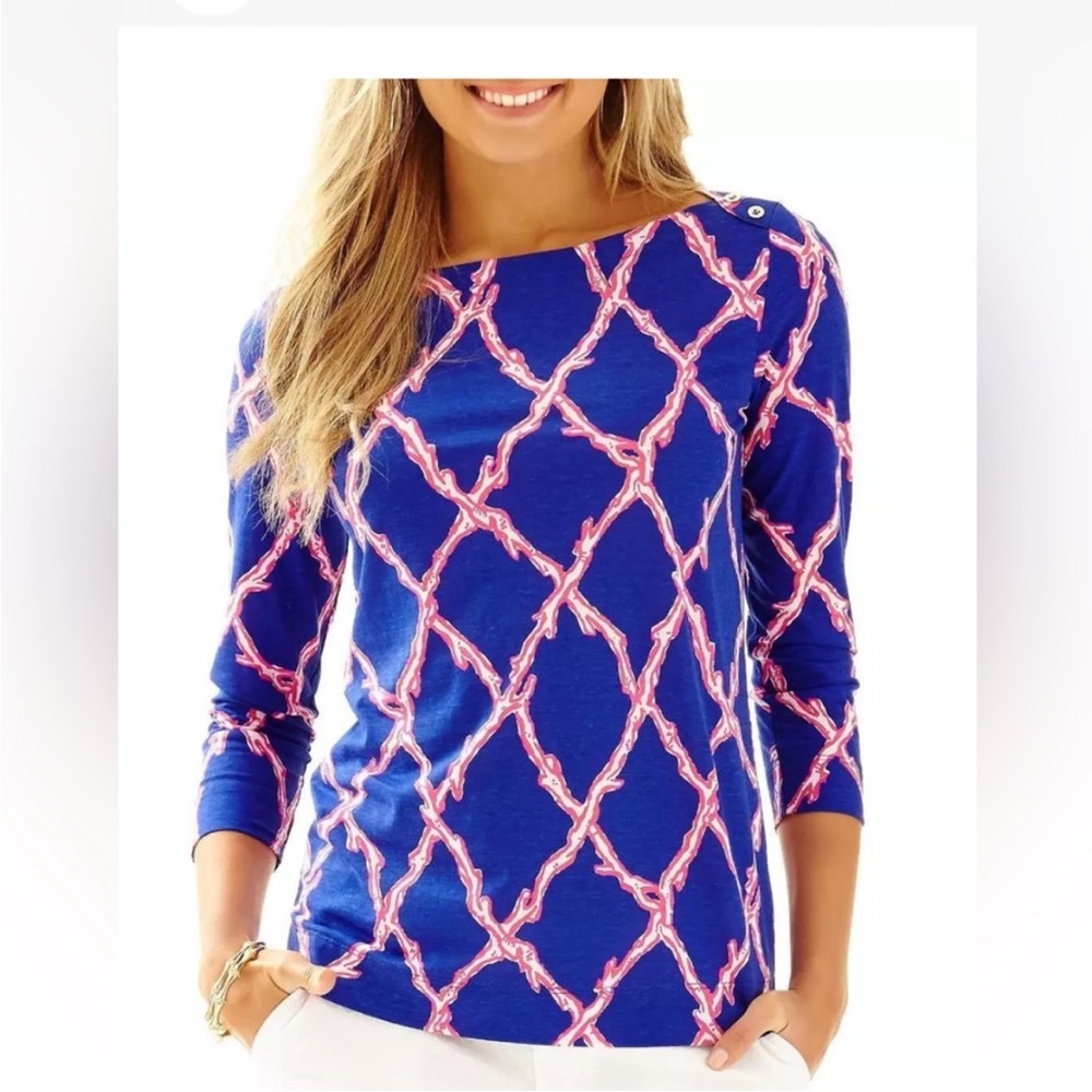 Lilly Pulitzer Blue and Pink Fitted Blouse